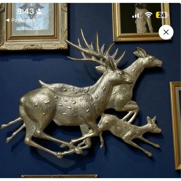 RARE Vintage 18”L x 14" Brass Reindeer Running 3D Wall hanging Art Sculpture - Picture 1 of 6